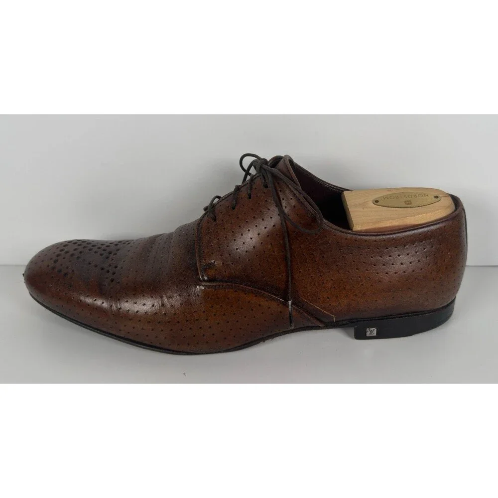 Louis Vuitton Brown Perforated Leather Men's Oxford Dress Shoes US 8.5